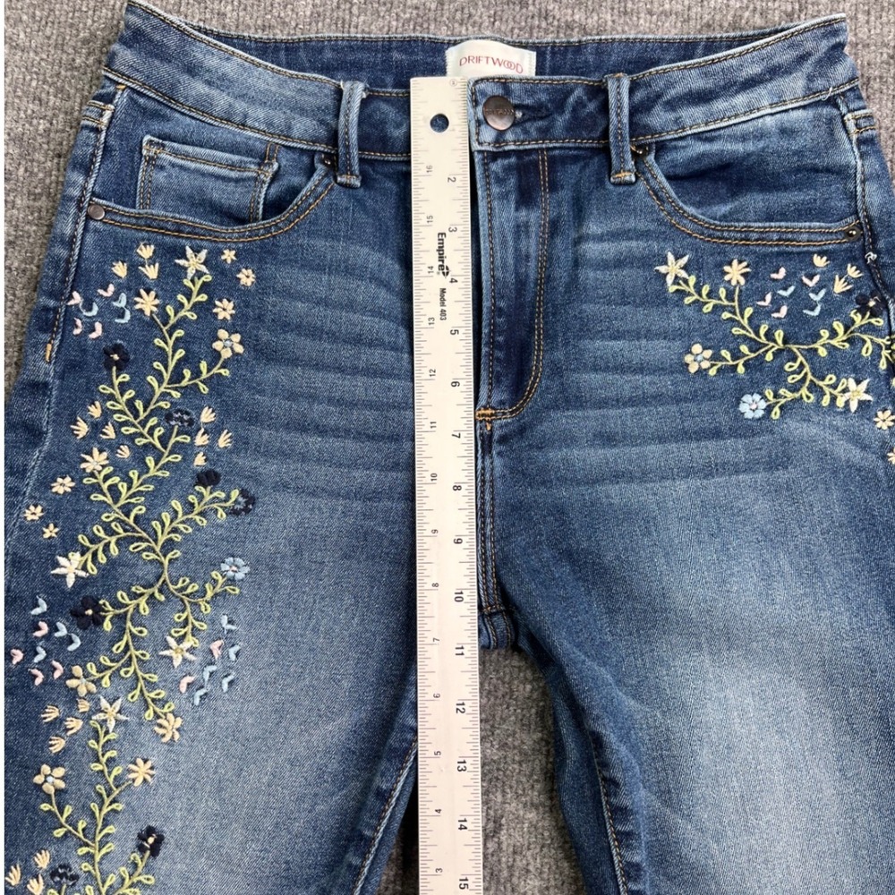 Driftwood Jackie High Rise Jeans Womens 28 Blue Floral Embroidered Skinny Ankle - Picture 6 of 9